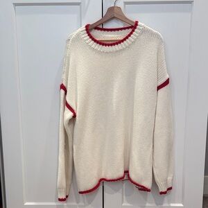 Cream Sweater with Red Accents
